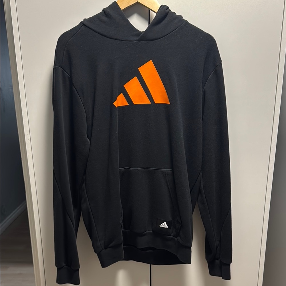 Adidas Men's Black Hoodie with Orange Logo